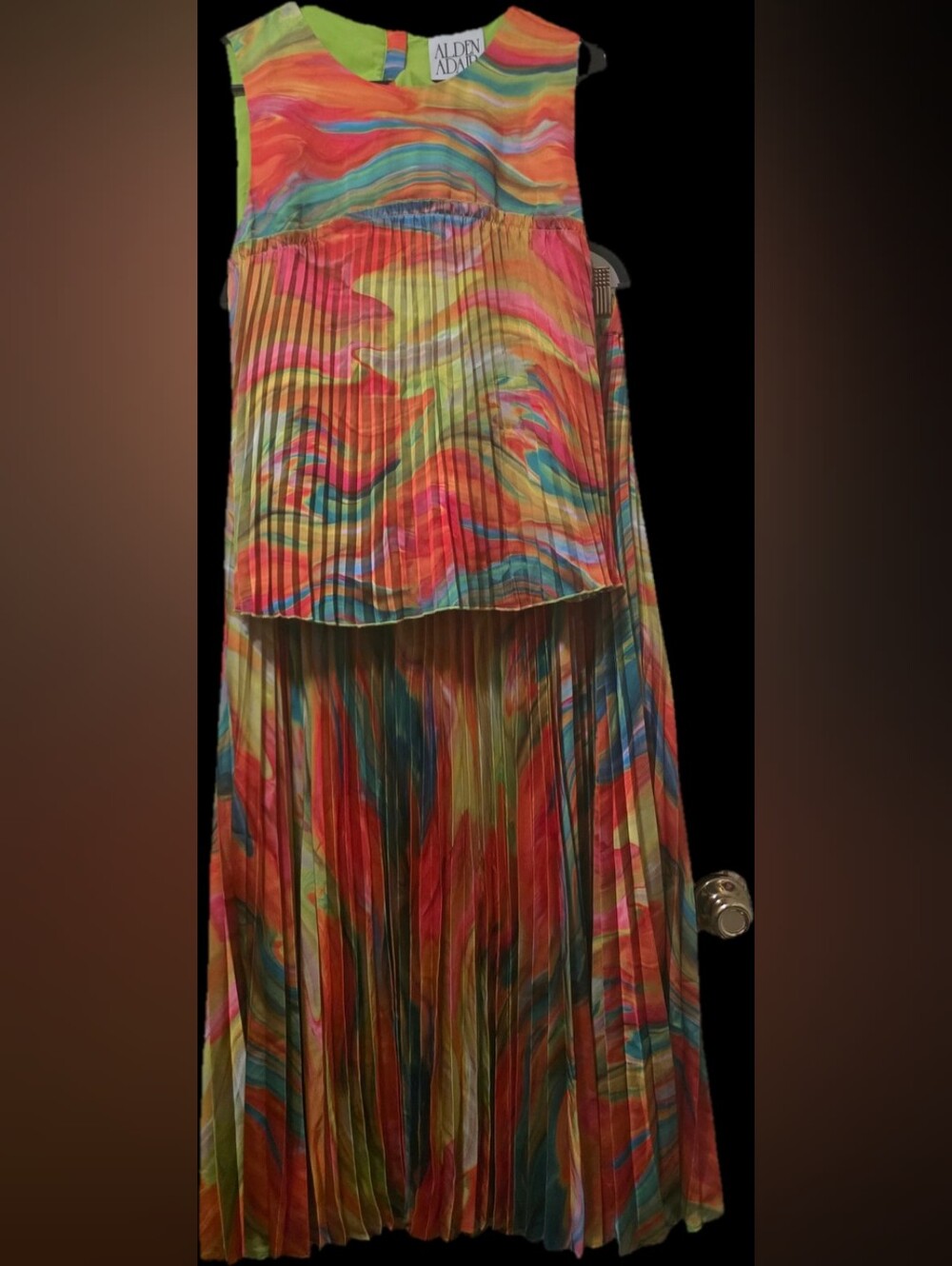 Alden Adair Multicolor Pleated Maxi Skirt And Tank Set - Vibrant Swirl Print